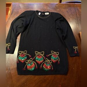 Vintage Karen Scott Evening Black Ugly Christmas Sweater Beaded Design Sz small